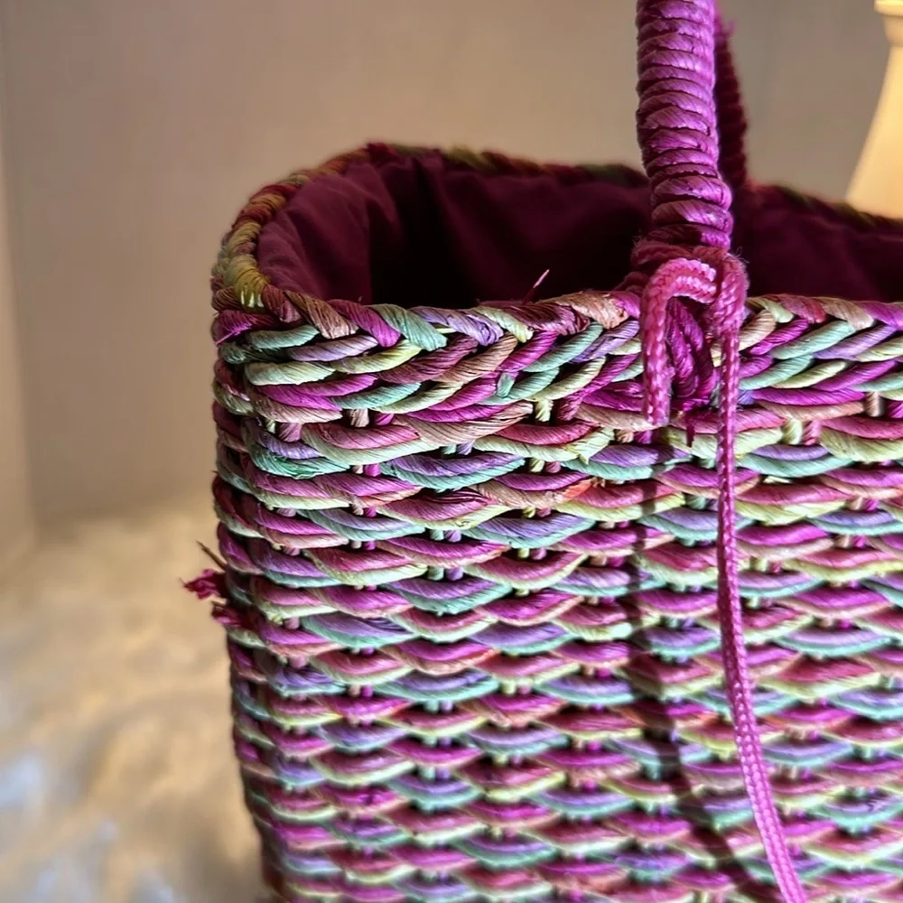Vintage straw bag orange, green, pink, purple (make an original Easter basket) - Picture 4 of 10